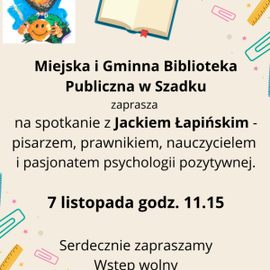 Tło plakatu w kolorze beżowym, na nim kolorowa grafika.