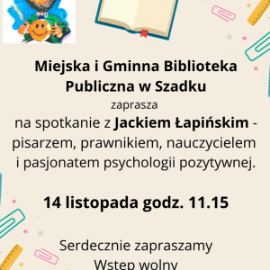 Tło plakatu w kolorze beżowym, na nim kolorowa grafika.