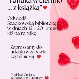 Na plakacie czerwone lizaki. Tło w kolorze różowym.