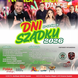Kolorowy plakat. Na plakacie zdjęcia artystów i atrakcji, które będą w tym dniu.